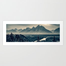 Snake River And Grand Teton Mountains Panorama - Sepia Edition Art Print