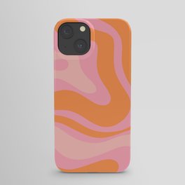 Modern Liquid Swirl Abstract Pattern Square in Retro Pink and Orange iPhone Case