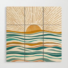 The Sun and The Sea - Gold and Teal Wood Wall Art