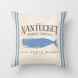 Nantucket whale nautical ocean wharf Massachusetts cottage beach house art Throw Pillow