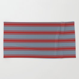 [ Thumbnail: Light Slate Gray & Brown Colored Pattern of Stripes Beach Towel ]