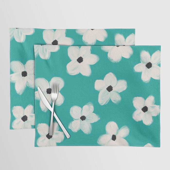 Retro Moody Flowers on Aqua Green Teal  Placemat