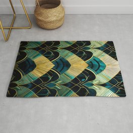 Gatsby Pattern, Luxurious Aesthetic, Teal Gold Vintage 1920s Style Rug
