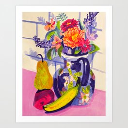 Pear, Potato, Banana, Flowers Art Print