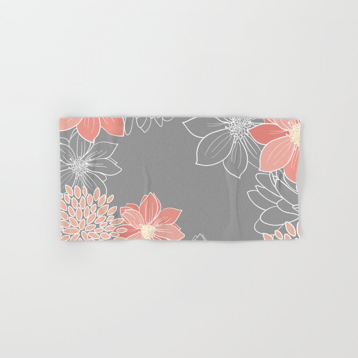 Festive, Floral Prints and Line Art, Gray and Coral Hand & Bath Towel