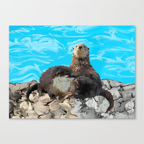 Where the River Meets the Sea Otters Canvas Print