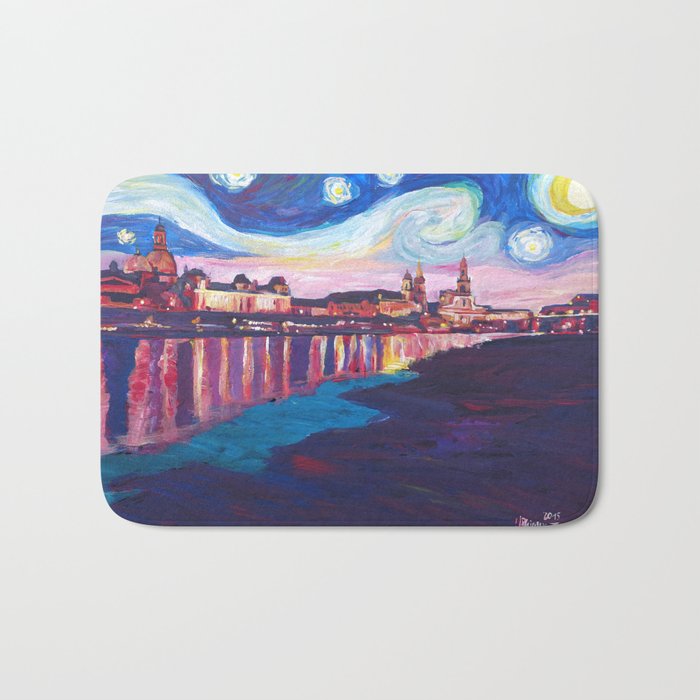 Starry Night in Dresden - Van Gogh Inspirations on River Elbe Bath Mat