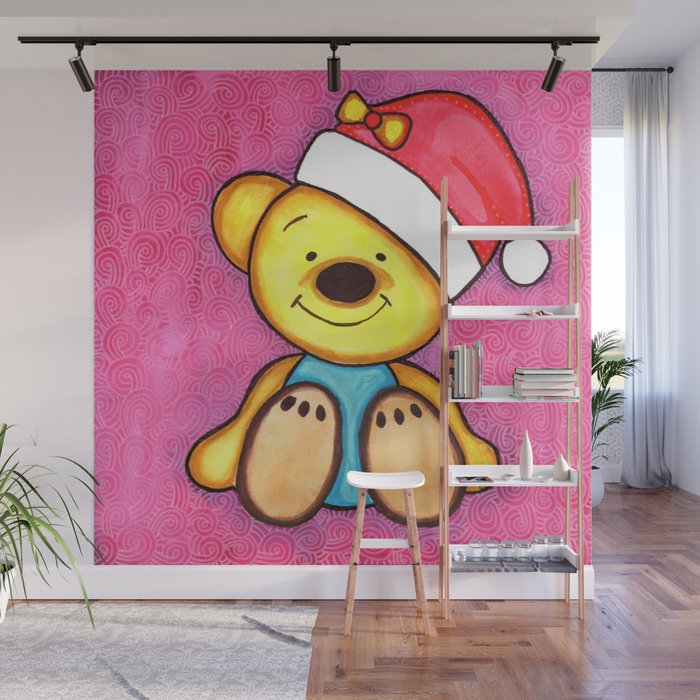 Watercolor Christmas Art Christmas Teddy Bear Wall Mural By Coloringiship Society6