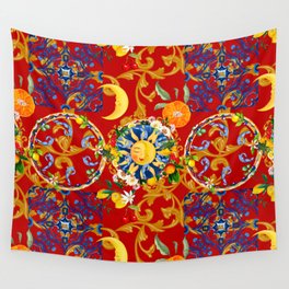 Sicilian sun,half moon,majolica,Mediterranean art Wall Tapestry