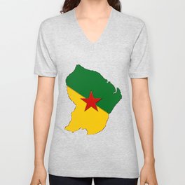 French Guiana Map with French Guianan Flag V Neck T Shirt