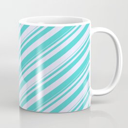 [ Thumbnail: Turquoise & Lavender Colored Lined/Striped Pattern Coffee Mug ]