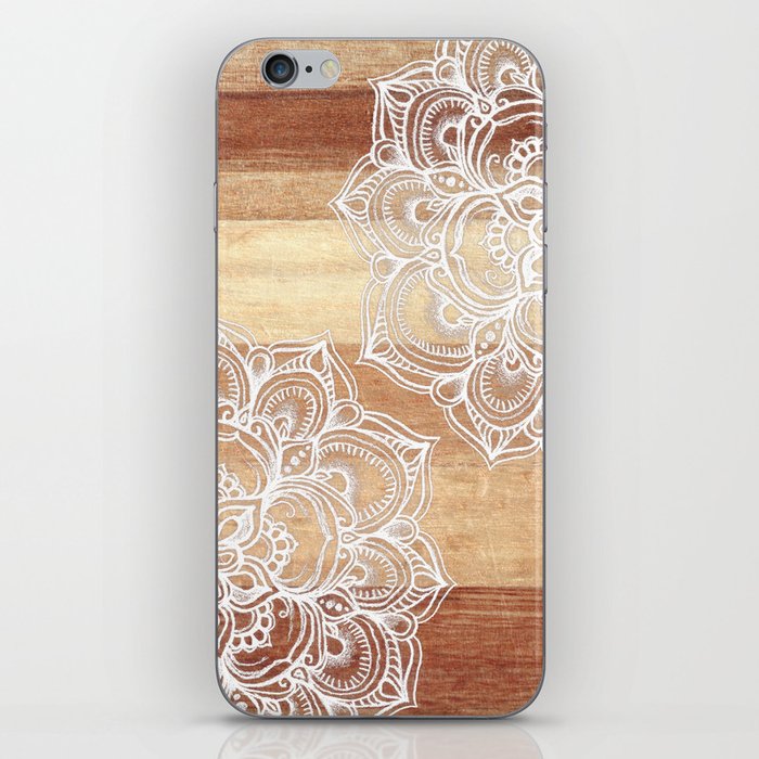 White doodles on blonde wood - neutral / nude colors iPhone Skin