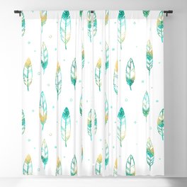 Watercolor and Gold Leaf Feathers Blackout Curtain