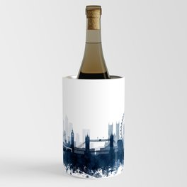 London City Skyline Blue Watercolor by zouzounioart Wine Chiller