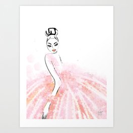 big pink blush fashion dress with flowers Art Print