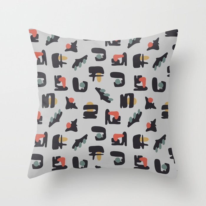 Mid century pattern with abstract blob and shapes Throw Pillow
