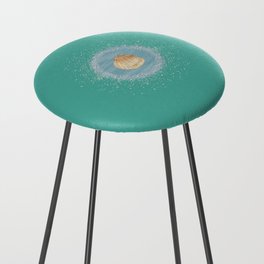 Watercolor Seashell and Blue Circle on Turquoise Green Counter Stool