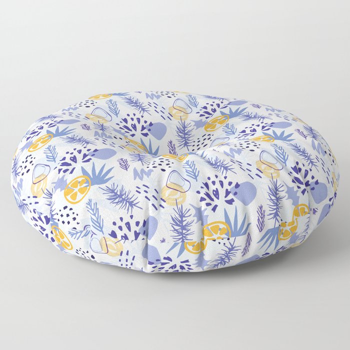 Winter blue leaves abstract pattern Floor Pillow