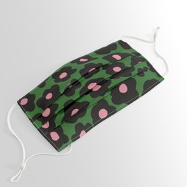 Retro Flowers Pattern, Green, Pink and Black Face Mask