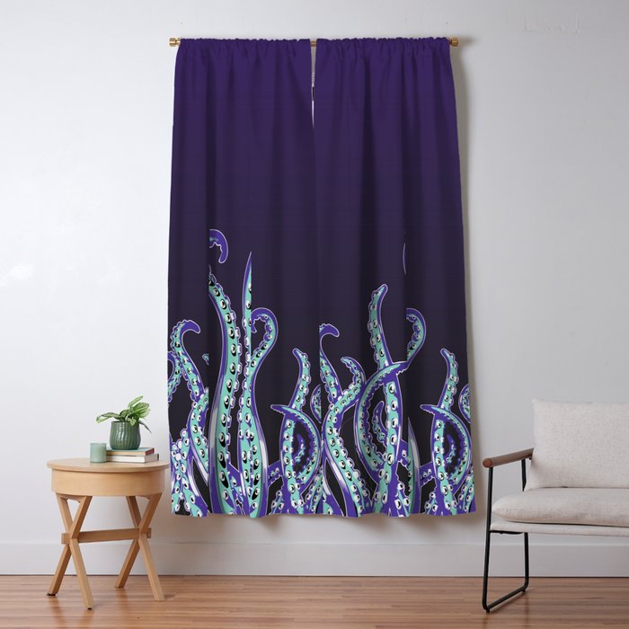 Tentacles Of The Kraken Dark Purple Blackout Curtain By Anguru