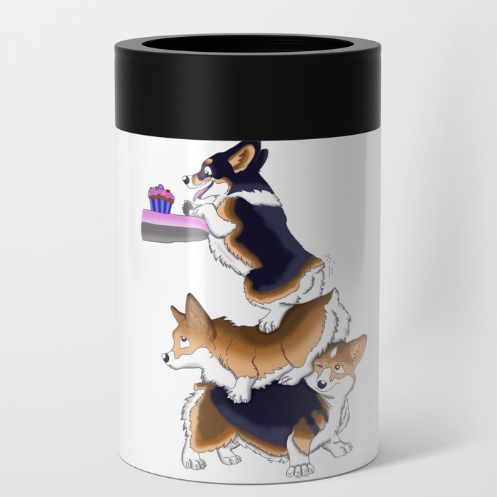 Corgi hungry for cupcake Can Cooler