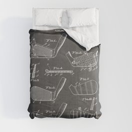 Golf Clubs Patent - Golfing Art - Black Chalkboard Comforter
