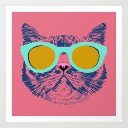 Cat with Sunglasses Mint Art Print