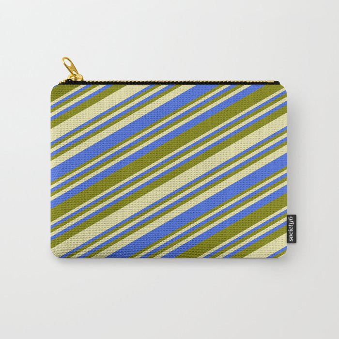 Pale Goldenrod, Royal Blue, and Green Colored Lined Pattern Carry-All Pouch