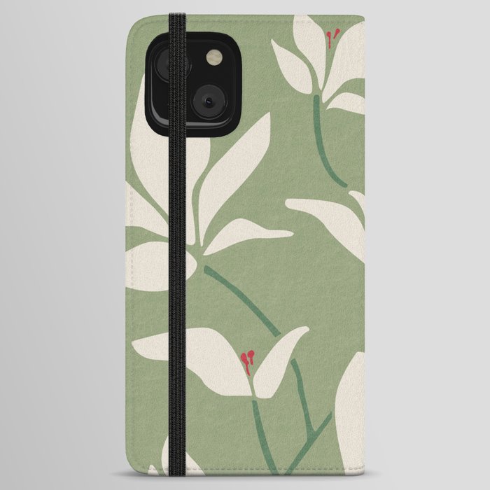 Vintage Tokoyo Flower In Green And White iPhone Wallet Case