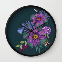 Clematis and Agapanthus on Dark Wall Clock