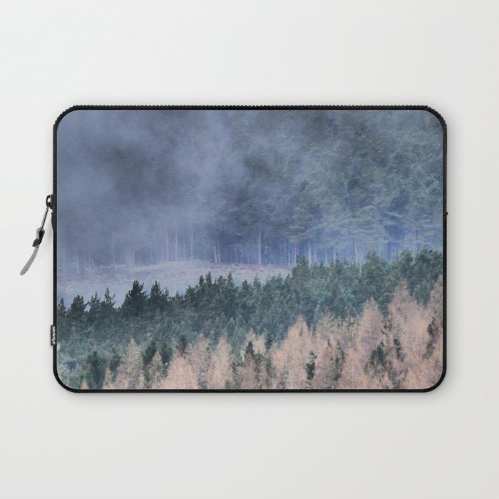 Descending Mist Over a Scottish Highlands Pine Forest Laptop Sleeve