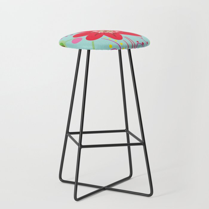 Mexican Red Flower with scrolls  Bar Stool