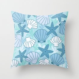 Summer Seashell Pattern (aqua blue) Throw Pillow