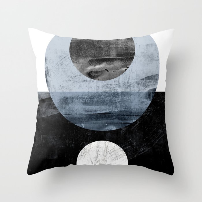 Circles Black and White Geometric Mid-Century Modern Abstract Throw Pillow