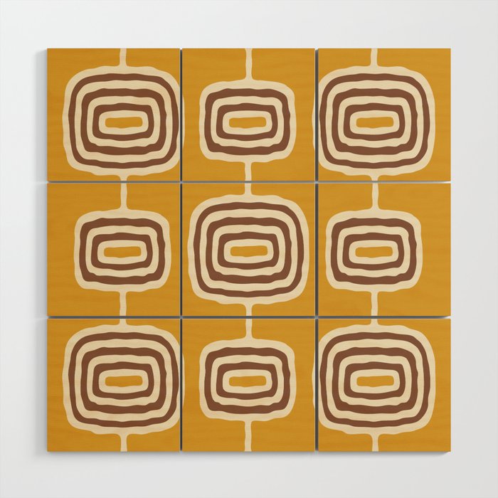 Mid Century Modern Atomic Rings Pattern 263 Yellow Brown and Beige Wood Wall Art