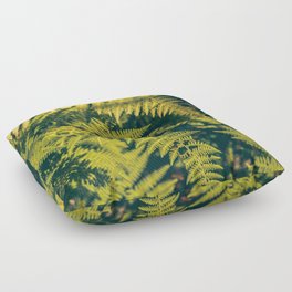 A green fern plants background with shadows.  Floor Pillow