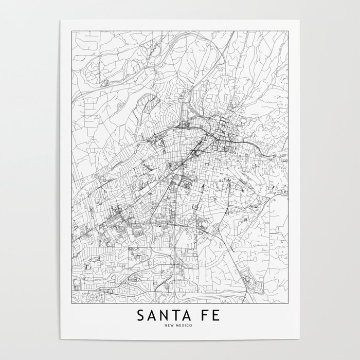 Santa Fe White Map Poster