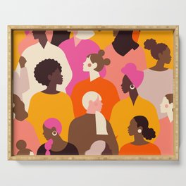 Female diverse faces pink Serving Tray