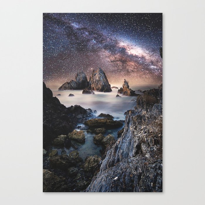 Milky Way Stars Sea Coast Canvas Print