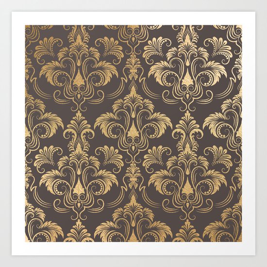 Gold foil swirls damask #10 Art Print