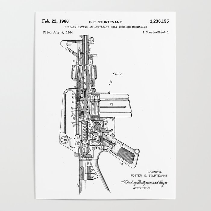 M16 Rifle Patent - Military Rifle Art - Black And White Poster