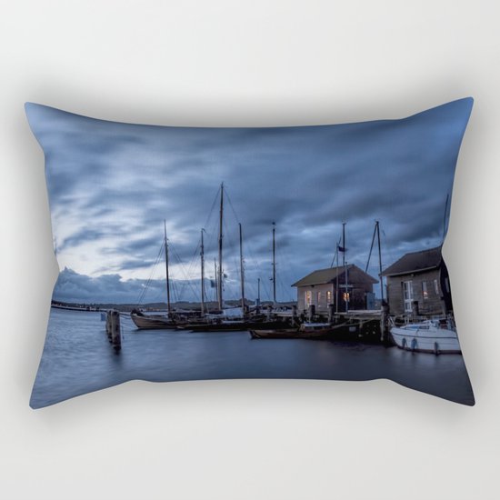 Blue memories- Blue hour at an harbour at the Sea #Society6 Rectangular Pillow