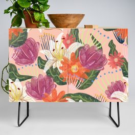 peach watercolor floral pattern Credenza