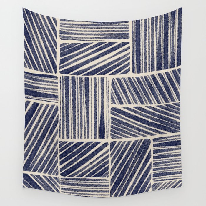 Navy Blue Striped Pattern #3 Wall Tapestry