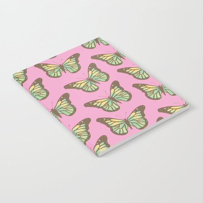 Colorful Butterflies Pattern on Pink Background Notebook