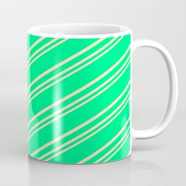[ Thumbnail: Green & Beige Colored Striped Pattern Coffee Mug ]