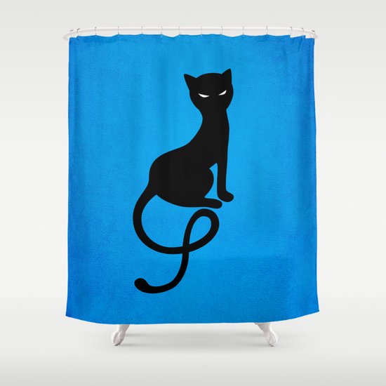 Blue Gracious Evil Black Cat Shower Curtain