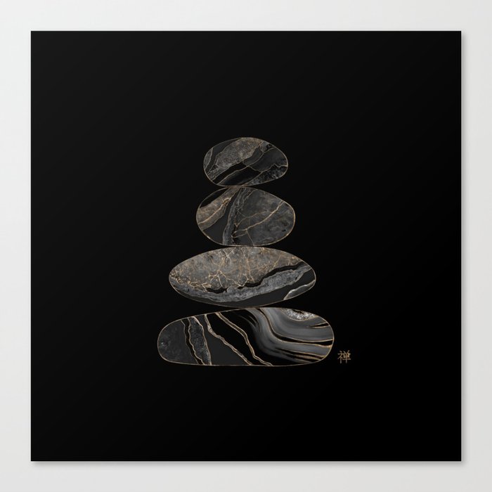 Zen Stones Black Marble and gold Canvas Print