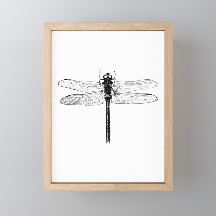 Vintage Dragonfly | Black and White | Framed Mini Art Print