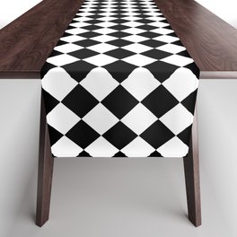 Classic Black & White Checkered Print Table Runner